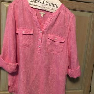 Talbots Linen Band Collar Popover.